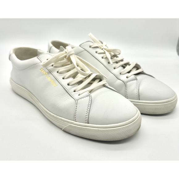 Saint Laurent Achilles Low White Leather Court Sneakers Women's Size 10 /EU 40 - Picture 1 of 8